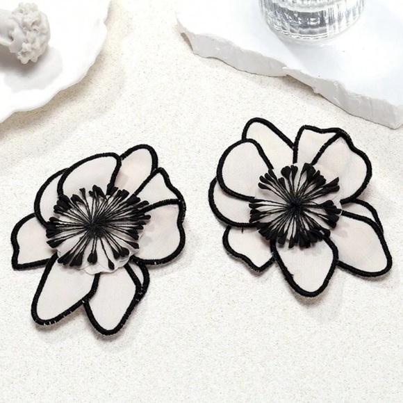 Fabric Flower Earrings - Picture 2 of 3